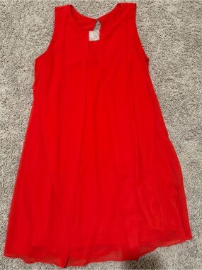 MSK Red Sleeveless Dress with Rhinestone Neck Accent